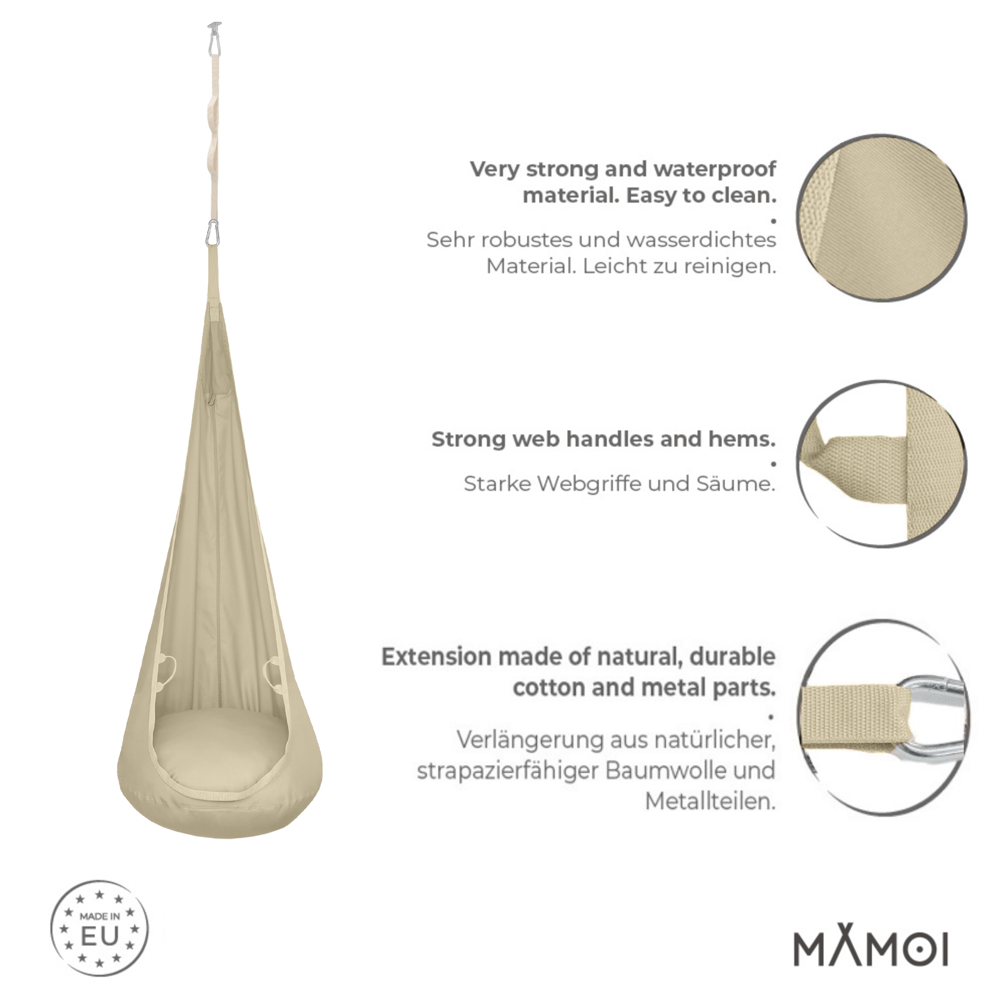 MAMOI® Swing hanging chair, Indoor hammock, Sensory swing seat for bedroom for kids, Child door swinging nest for autism, Garden egg swings for children
