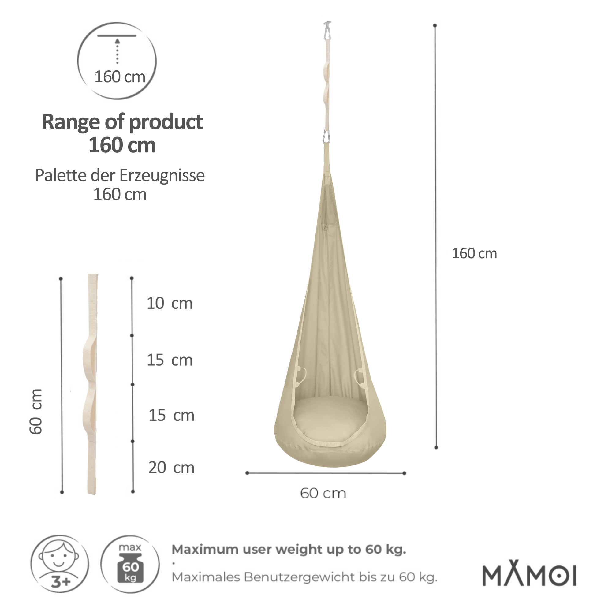 MAMOI® Swing hanging chair, Indoor hammock, Sensory swing seat for bedroom for kids, Child door swinging nest for autism, Garden egg swings for children